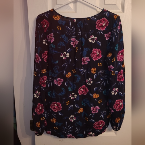(ST) Old Navy peasant top blouse blue and floral - Picture 2 of 3
